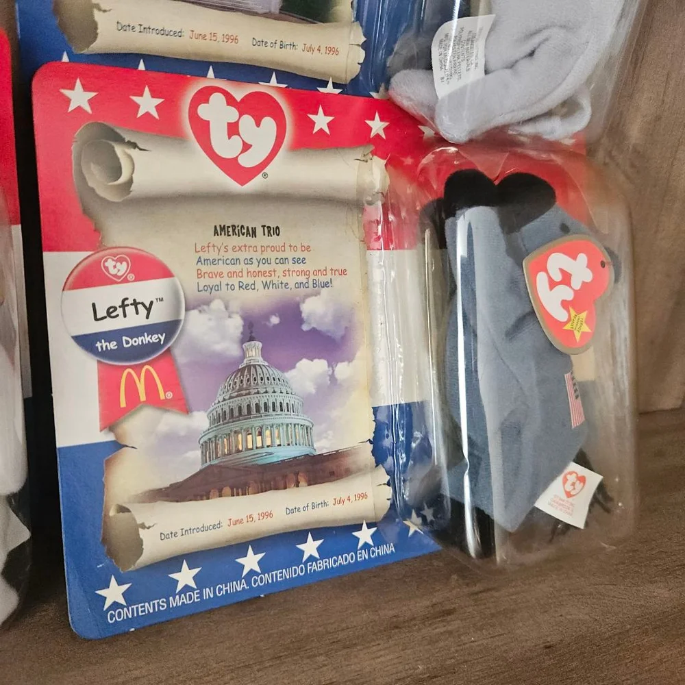 Vintage 2000 Mcdonalds TY Beanie Baby Political Mini Plush Lefty Righty Libearty